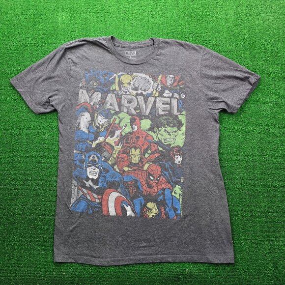 Marvels Avengers Tshirt Mens Large Gray Superheroes Spider-Man Iron Man‎ Hulk - Picture 1 of 6